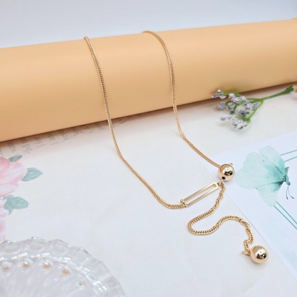 Modern Rose Gold Chain Necklace with Bar Accent, 17.7 Inch Design, XPNL0027 - Picture 3 of 12